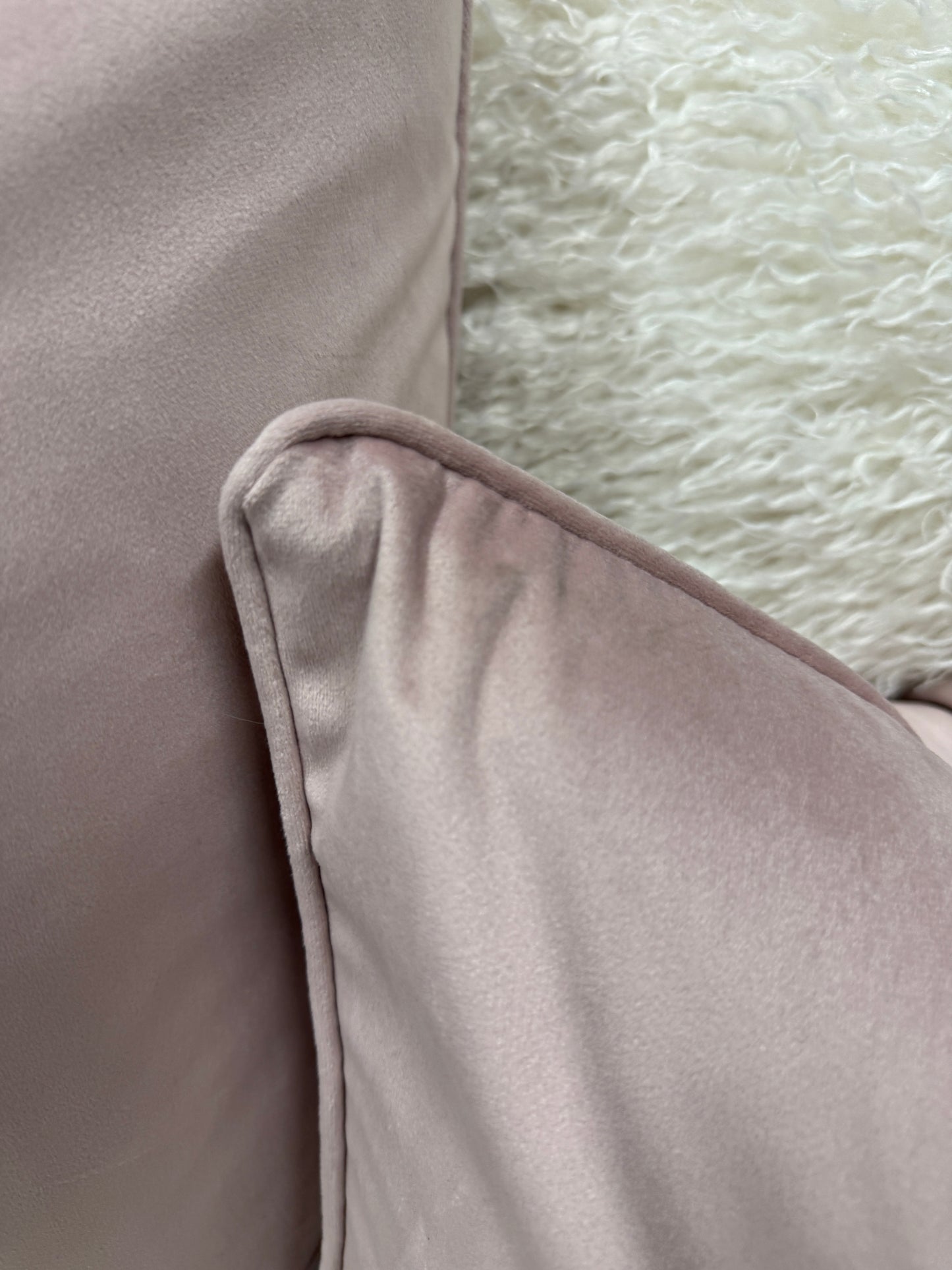 Blush Pink Velvet Cushion with Piped Edge 45 x 45 cm Feather Filled Soft Touch Home Decor