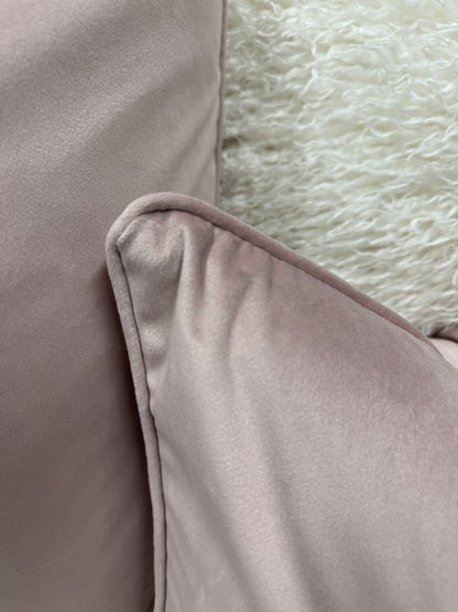 Blush Pink Velvet Cushion with Piped Edge 45 x 45 cm Feather Filled Soft Touch Home Decor