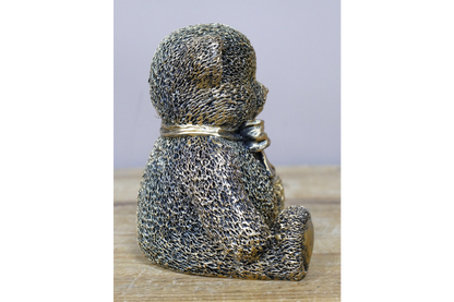 Gold Teddy Bear Statue Home Decor with Bow Detail for Elegant Room Accent