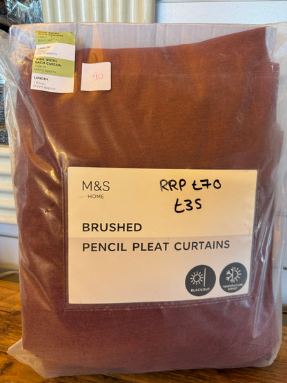 M & S Dark Red Smart Temperature Blackout Brushed Pencil Pleat curtains 66 x 72 inch