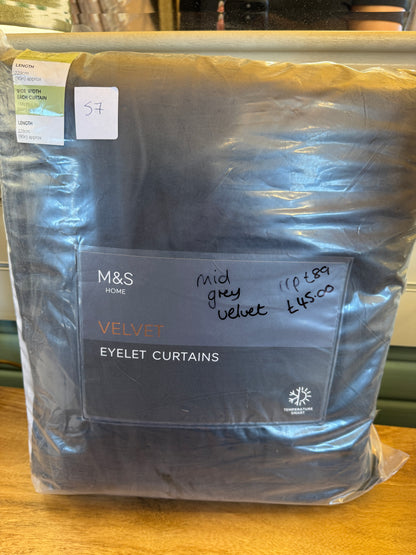 Marks and Spencer mid grey velvet Smart Temperature Blackout Brushed Pencil Pleat Curtains 66 x 90  inch