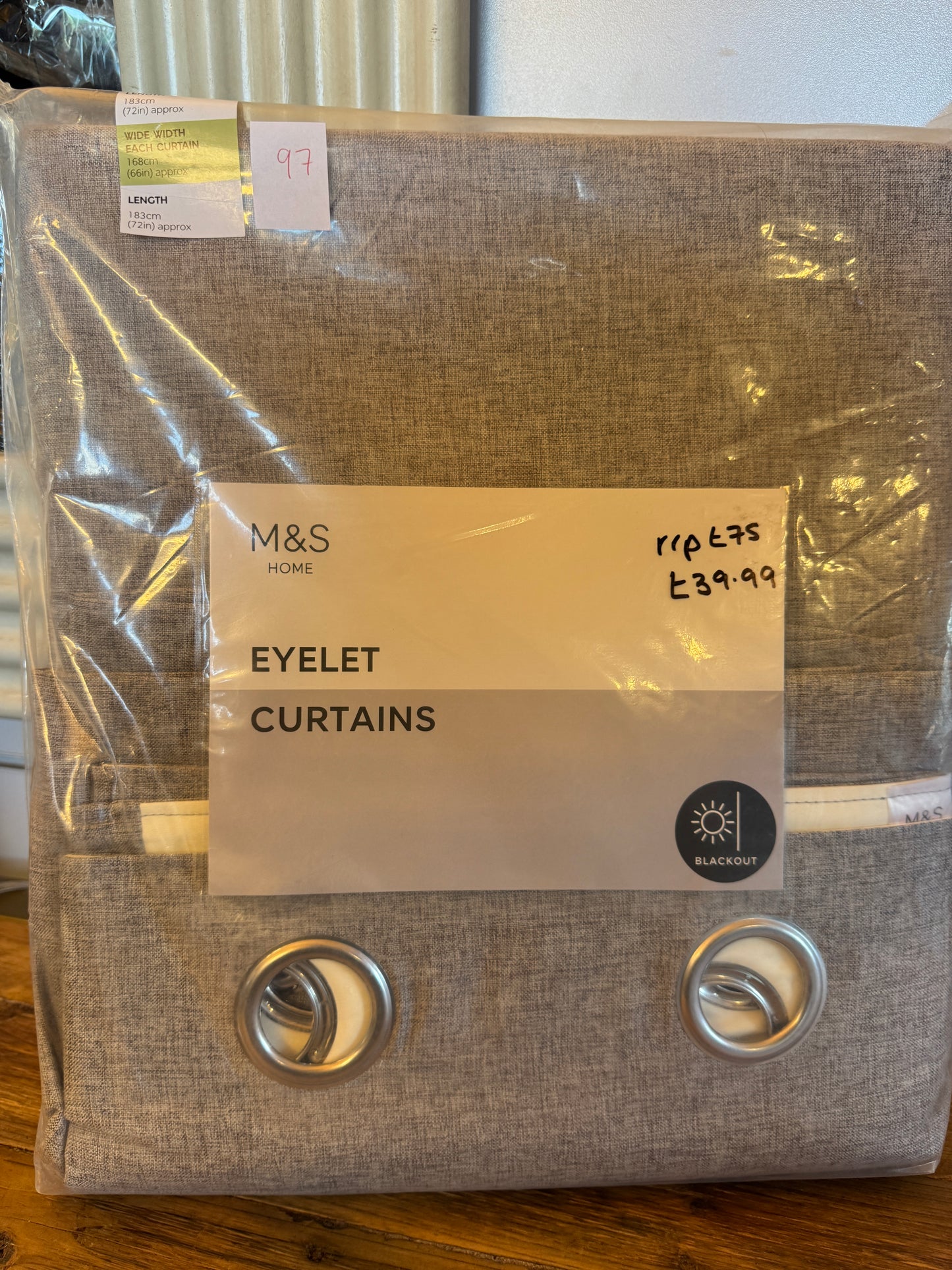 Marks and Spencer Light Grey Smart Temperature Blackout Brushed Eyelet curtains 66 x 72  inch