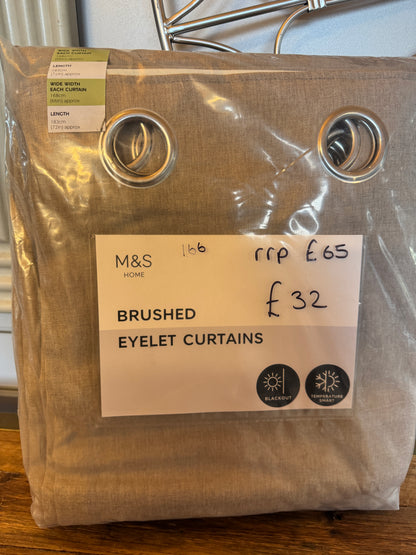 Marks and Spencer neutral beige Smart Temperature Blackout Brushed Eyelet curtains  66 x 72 inch
