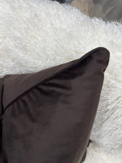 Chocolate brown velvet cushion 60 cm x 60cm piped edge feather filled stunning luxury