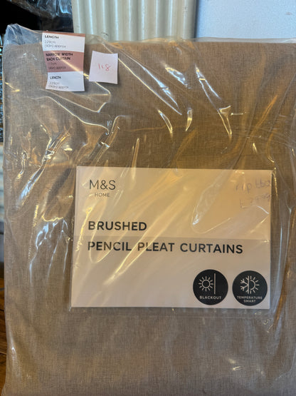 Marks and Spencer  neutral beige  Smart Temperature Blackout Brushed Pencil Pleat curtains 46 x 90 inch