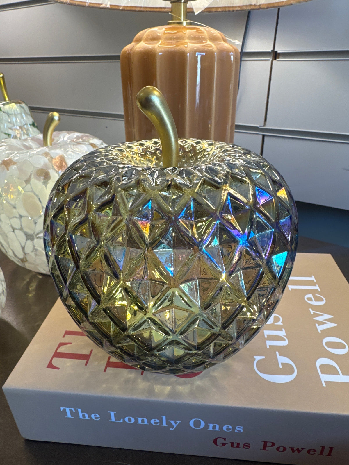 LED Green Glass Apple – 14cm