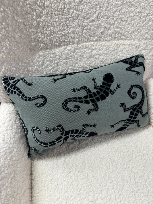 Green and black velvet lizard cushion bolster feather filled 50 cm x 30 cm