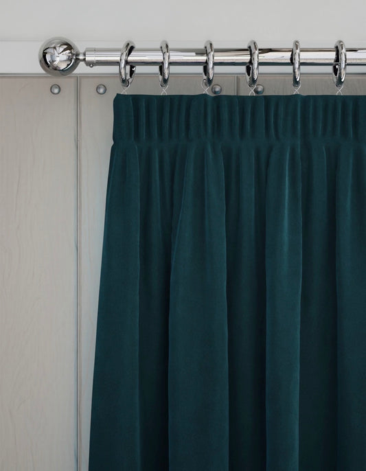 M & S Mid Blue Smart Temperature Velvet Pencil Pleat Curtains 86 x 54 inch