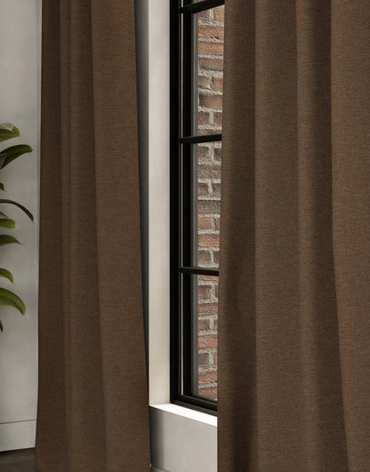 M & S Chocolate Brown Smart Temperature Blackout Brushed eyelet curtains 86 x 54 inch