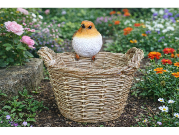 Robin on a basket garden statue
