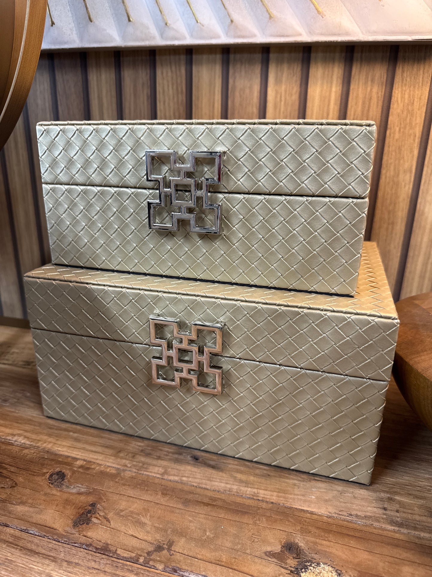 Light gold faux leather lattice  home decor  boxes (Copy)