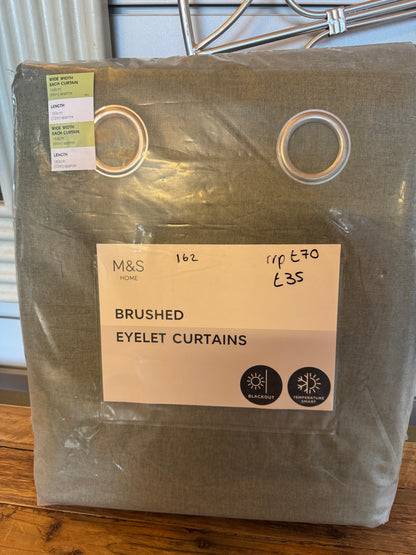 M & S Olive Green Thermal Blackout Brushed Eyelet 66 x 72 inch