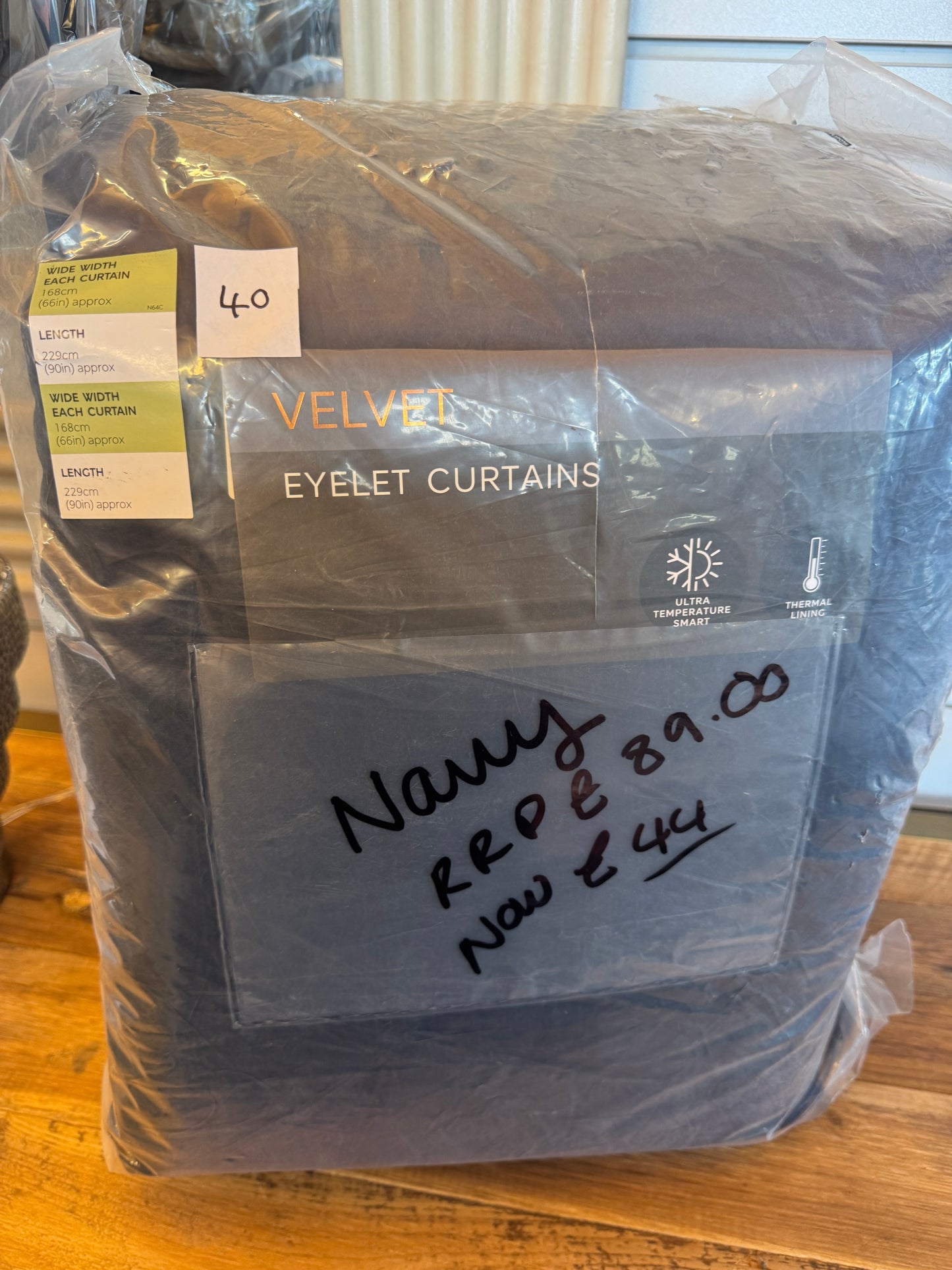 M & S Navy Blue Velvet Thermal Eyelet Curtains 66x 90 inch