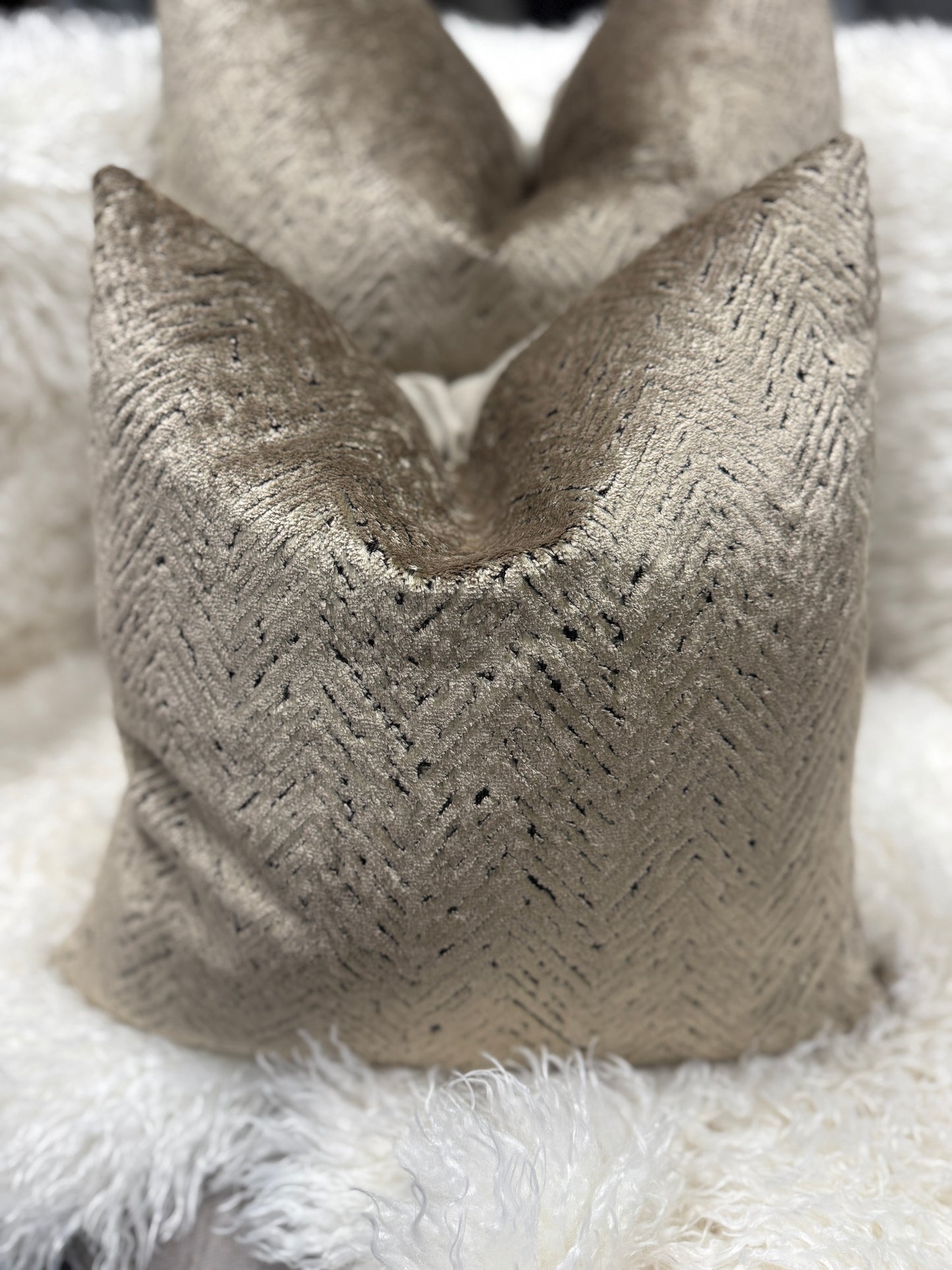 Taupe zig zag velvet luxury velvet cushion 45 x 45 cm feather filled (Copy)