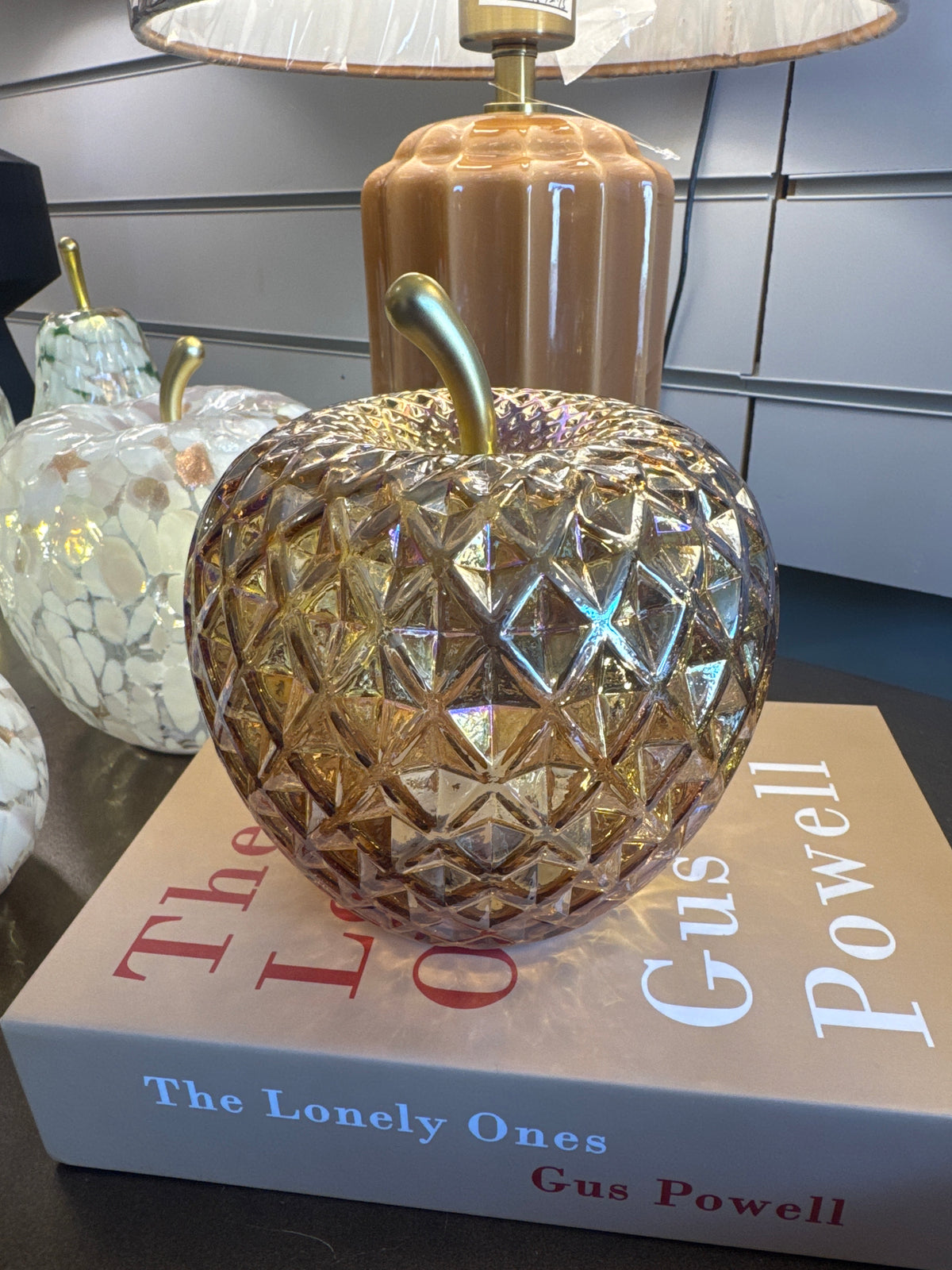 LED gold  Glass Apple – 14cm