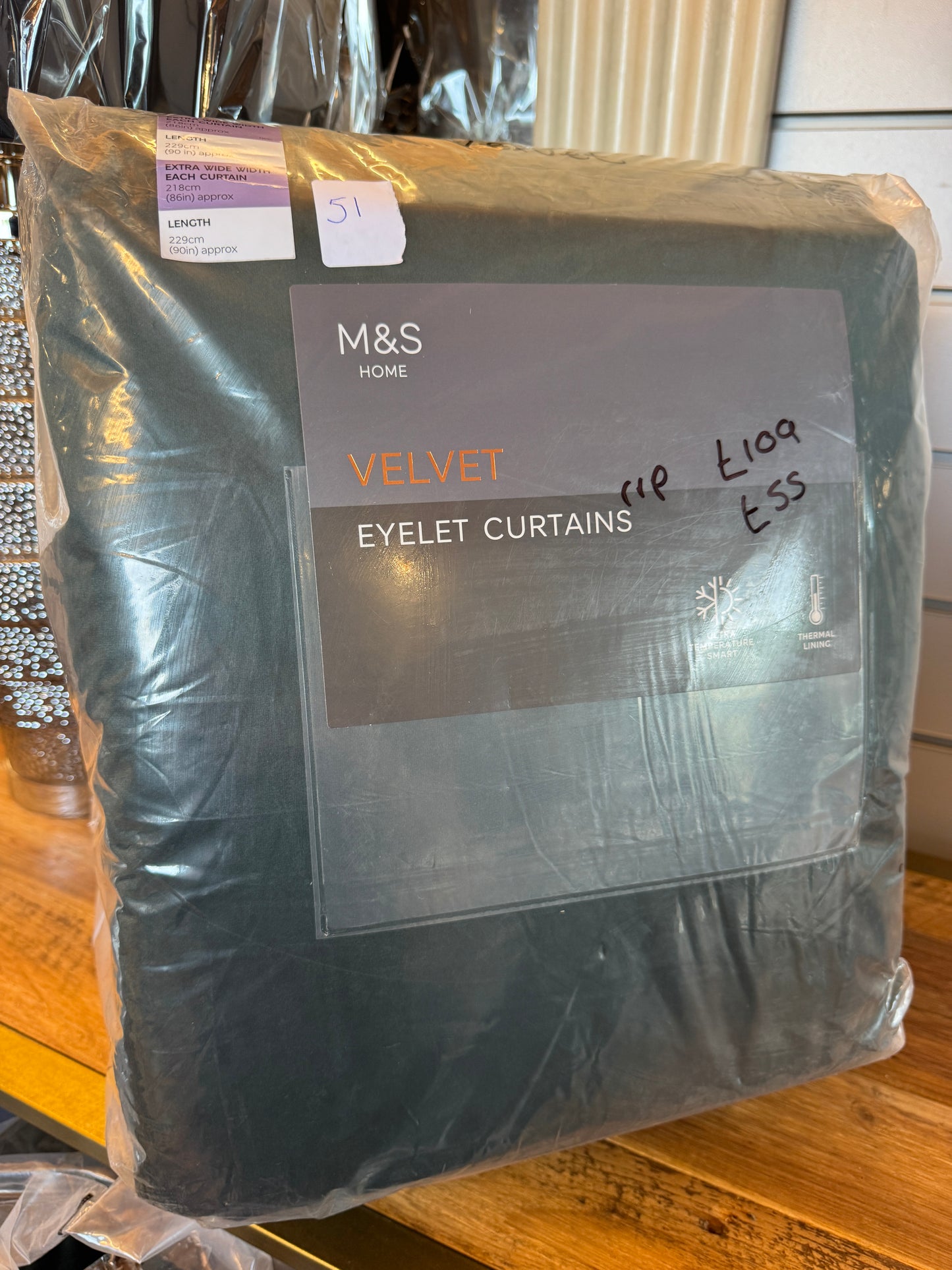 M & S Forest Green Velvet Thermal Pencil Pleat curtains 86x90inch (Copy)
