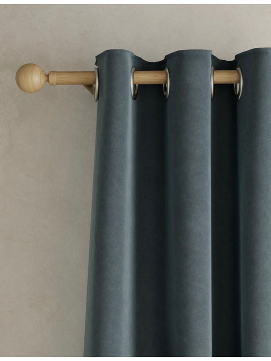 M & S Slate Blue Thermal Velvet Eyelet Curtains 66 x 90 inch