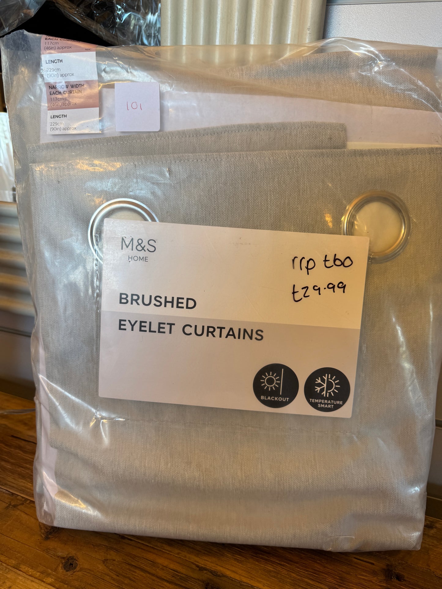 Marks and Spencer Grey Smart Temperature Blackout Brushed Eyelet curtains  46 x 90 inch