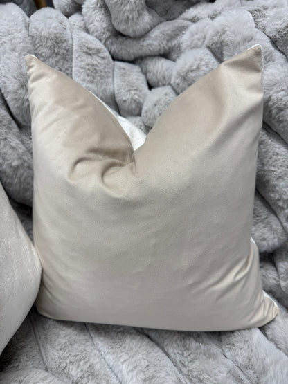 Off White flock velvet cushions 45 x 45cm