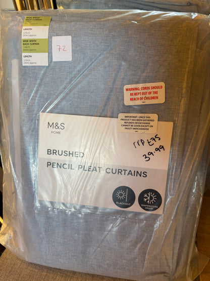 M & S Mid Blue Smart Temperature Blackout Brushed Pencil Pleat curtains 66 x 90 inch