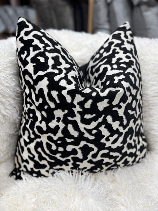 Black and white abstract velvet 60 x 60cm cushion feather filled