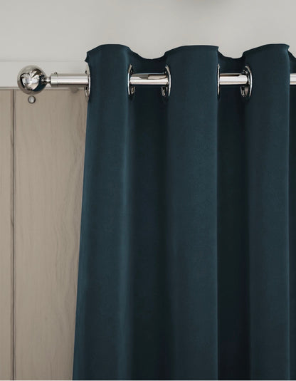 M & S Mid Blue Thermal Velvet Eyelet Curtains 46 x 54  inch