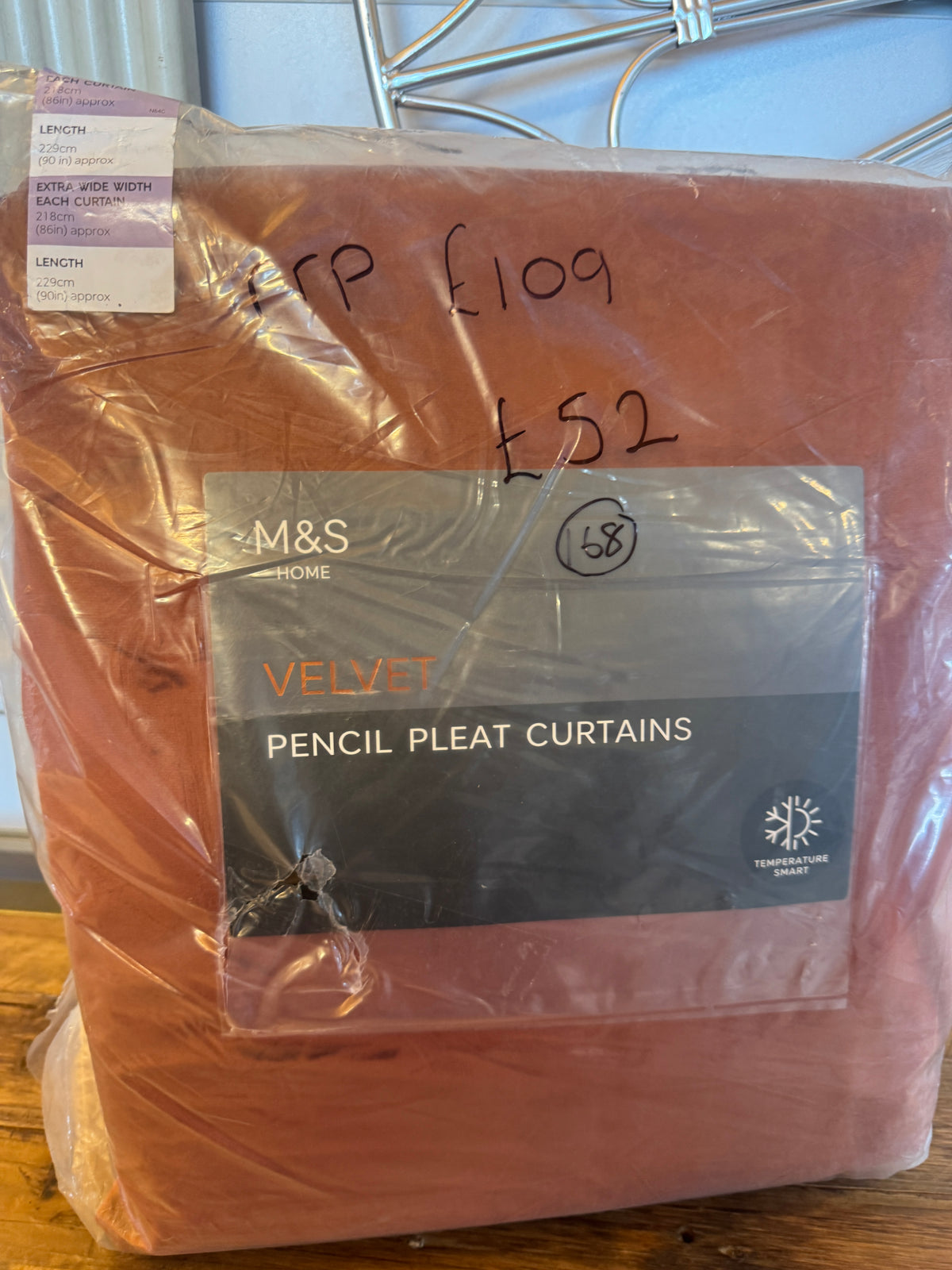 Marks and Spencer Terracotta Thermal Velvet Pencil Pleat 86 x 90 inch
