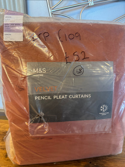 Marks and Spencer Terracotta Thermal Velvet Pencil Pleat 86 x 90 inch