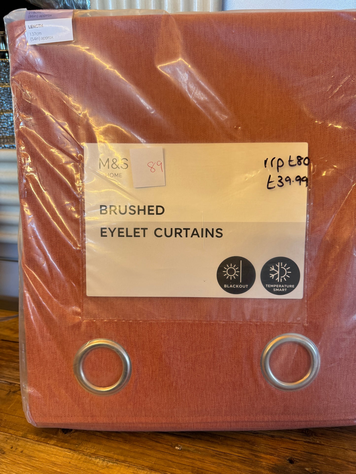 M & S Terracotta Smart Temperature Blackout Brushed Eyelet curtains 86 x 54 inch