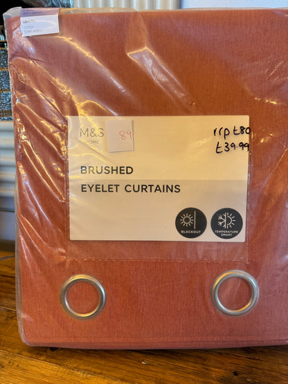 M & S Terracotta Smart Temperature Blackout Brushed Eyelet curtains 86 x 54 inch