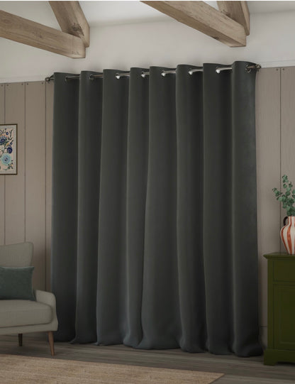 Marks and Spencer mid grey velvet Smart Temperature Blackout Brushed eyelet Curtains 66 x 90  inch