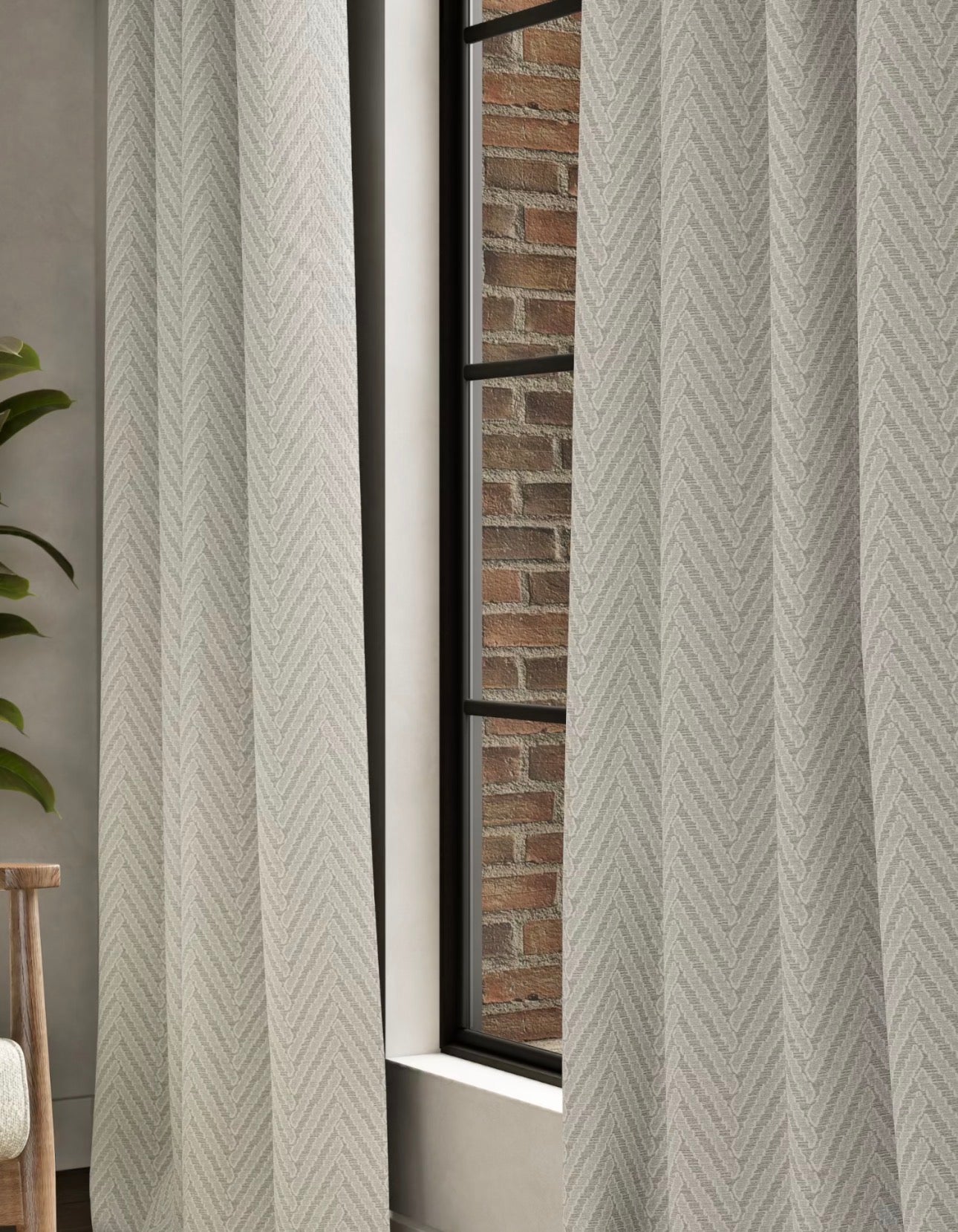 M & S Natural/Grey Herringbone Textured Eyelet Curtains Natural/Grey 66 x 72 inch