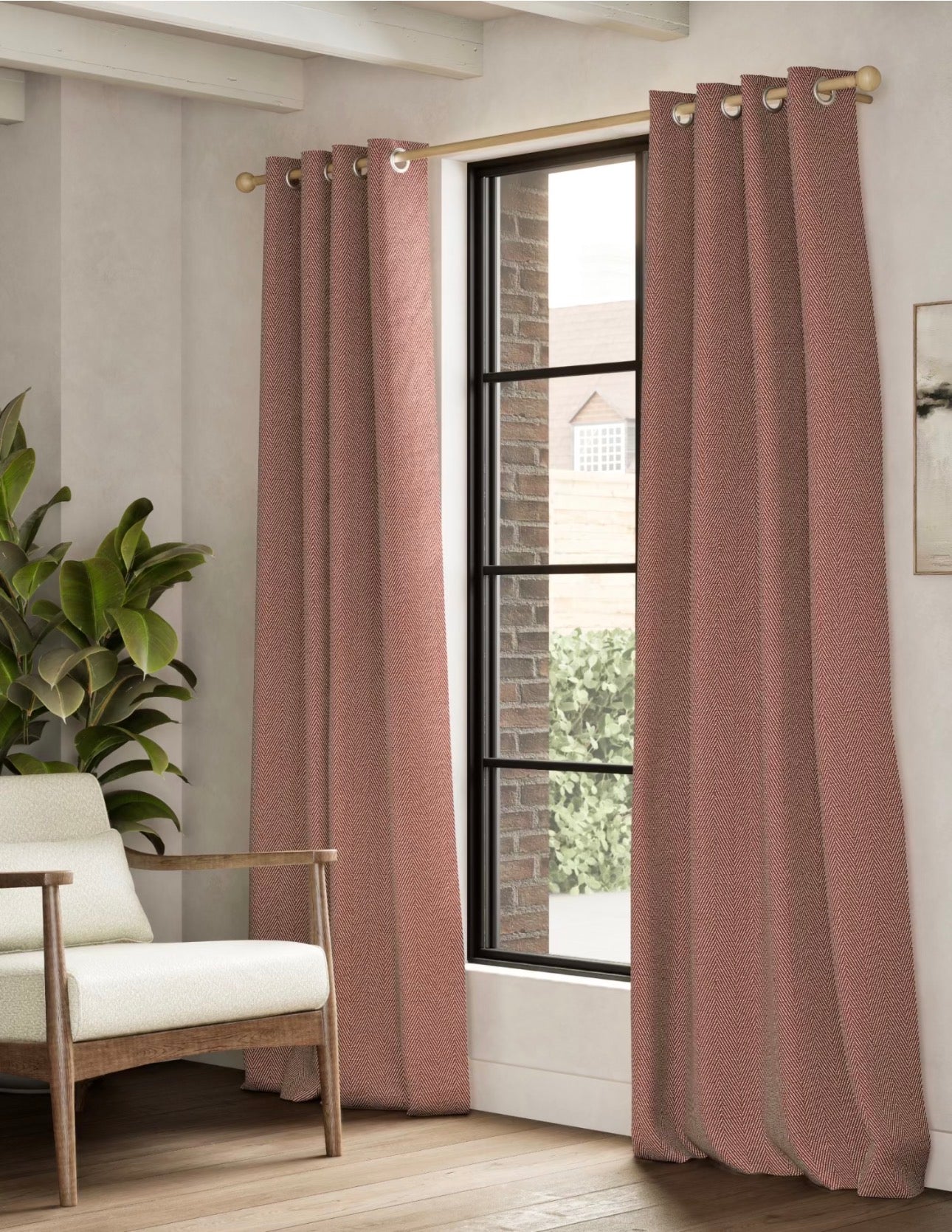 M & S Rust Herringbone Pattern Eyelet Top curtains 66 x 72 inch