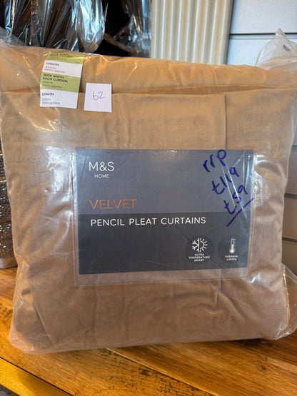 M & S Bronze Thermal Velvet Pencil Pleat Curtains 66 x 90 inch