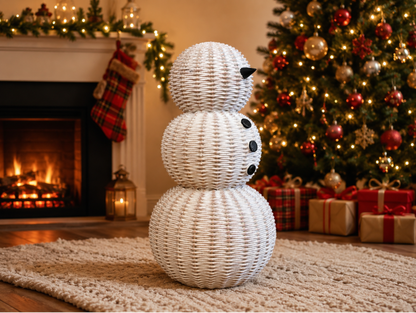 White rattan snowman large Christmas decoration