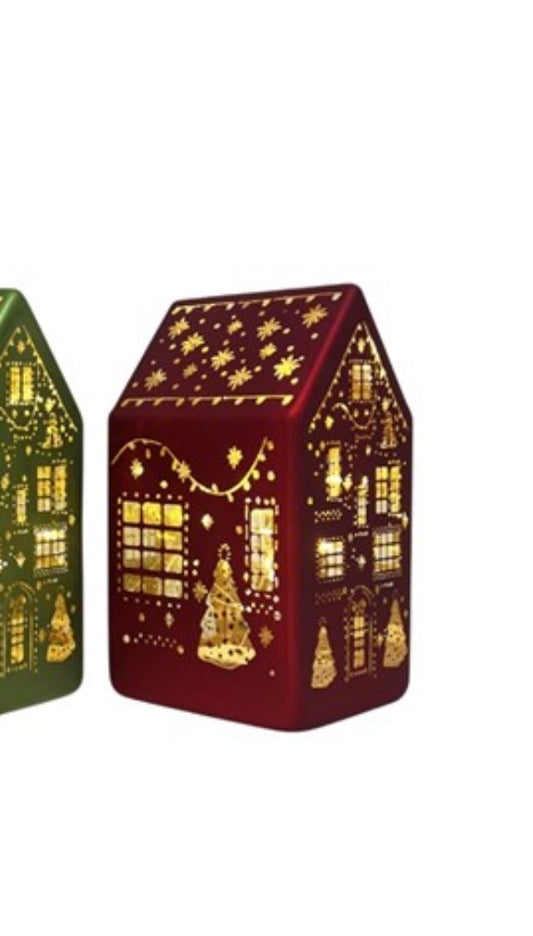 Red LED Ceramic Christmas House