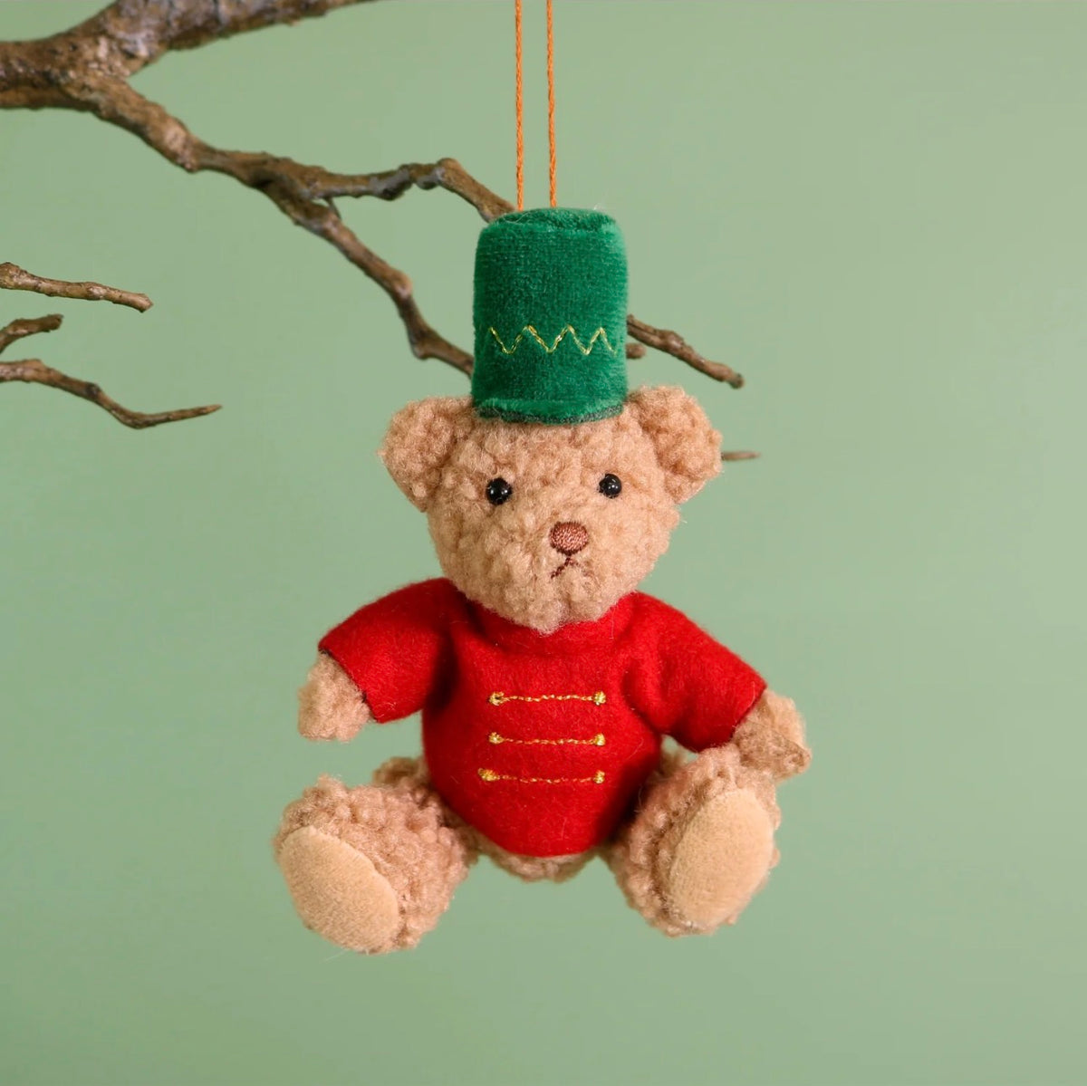 Teddy Bear Soldier Hanging Christmas Decoration – 14cm red bear Green hat