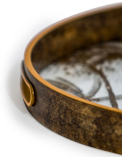 SET OF 2 DARK GOLD PALM TREE SERVING TRAYS
