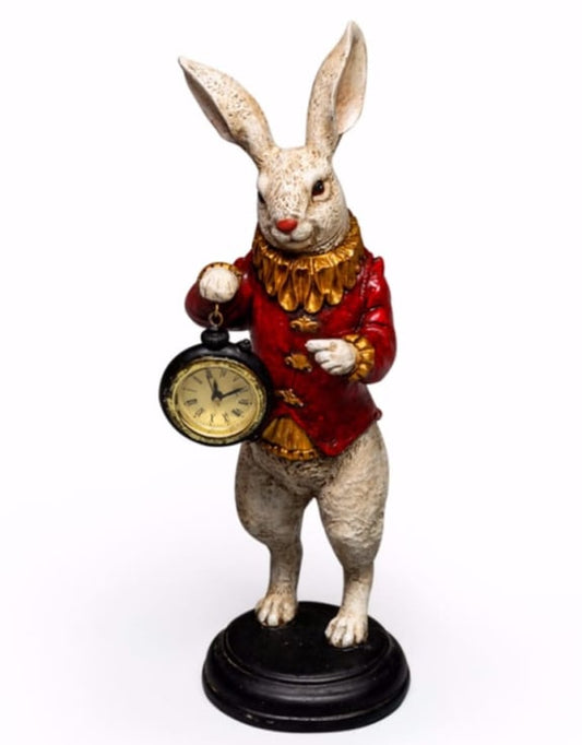 THE WHITE RABBIT STANDING CLOCK FIGURE - RED JACKET