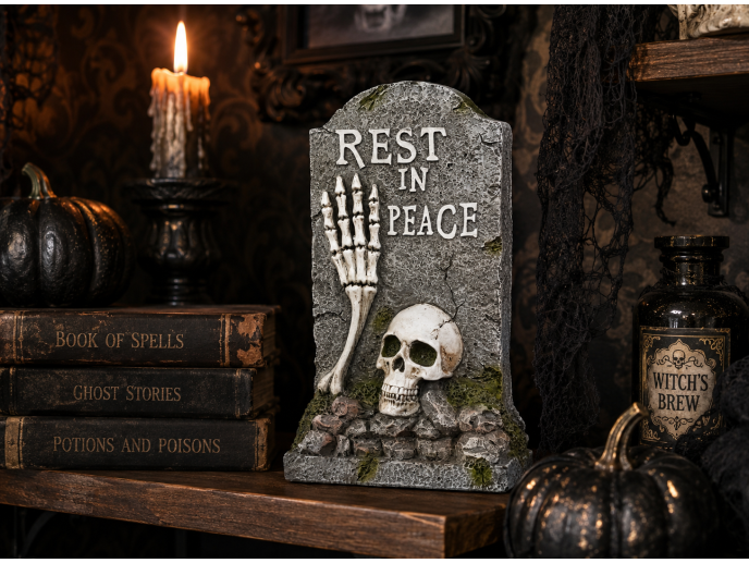 💀 “ Rest in Peace” Skeleton Gravestone