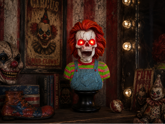 🤡 Light-Up Horror Chucky  Clown Bust red hair