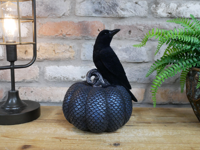 🖤 Black Crow on Pumpkin Ornament