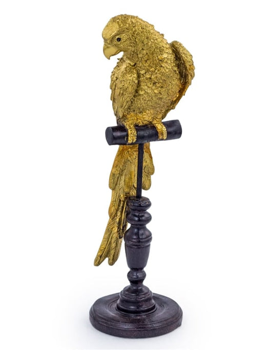 GOLD PARROT ON PERCH FIGURE