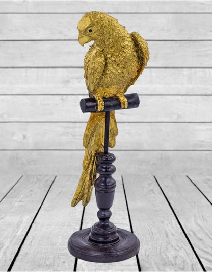 GOLD PARROT ON PERCH FIGURE