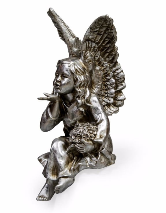 ANTIQUE SILVER SITTING ANGEL FIGURE
