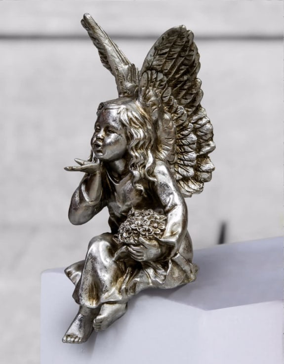 ANTIQUE SILVER SITTING ANGEL FIGURE