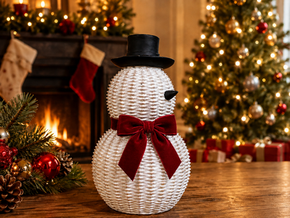 White Textured Snowman  with top hats Ornament – 29cm