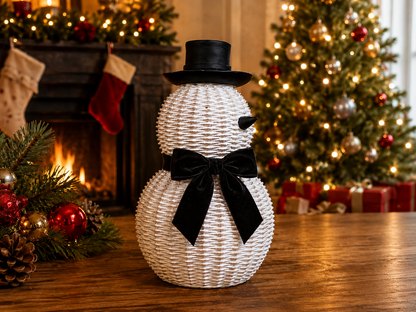 White Textured Snowman  with top hats Ornament – 29cm