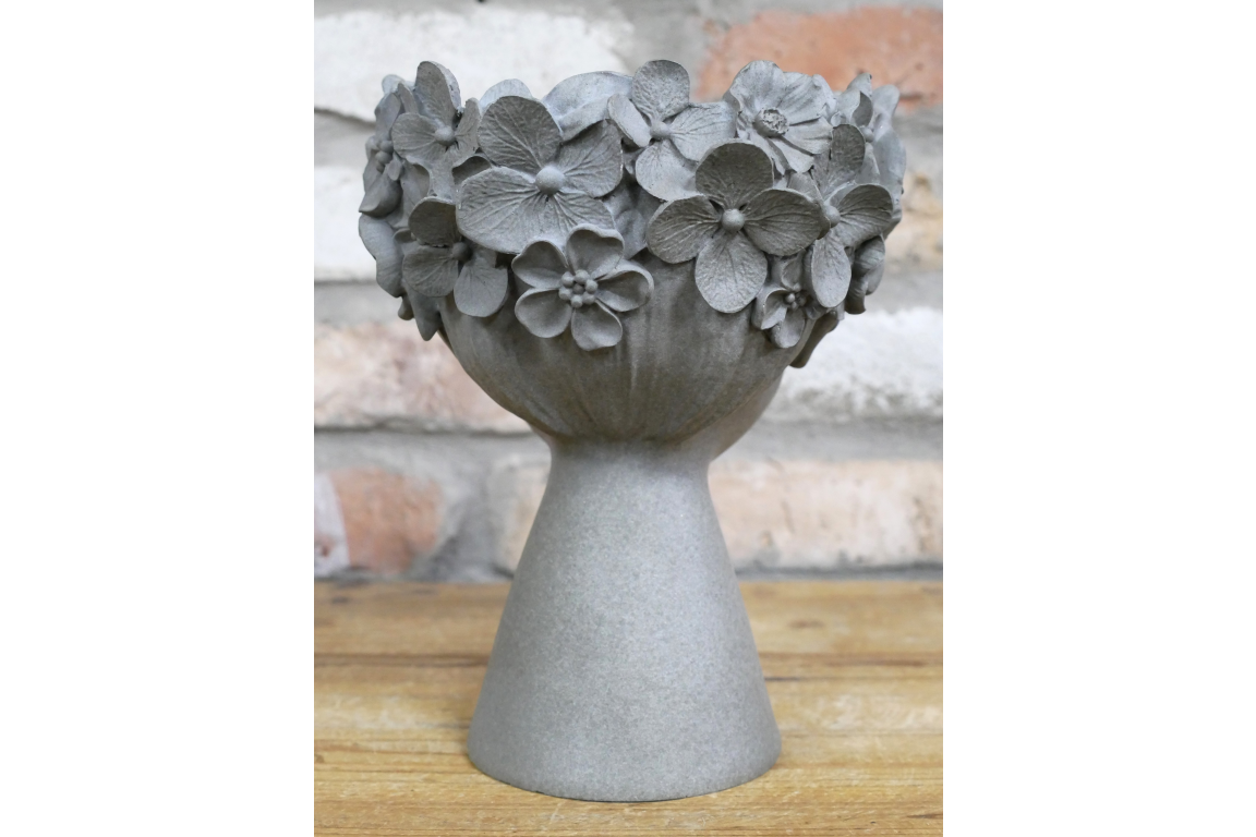Grey flowered head planter . Beautiful face detail .