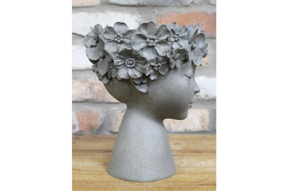 Grey flowered head planter . Beautiful face detail .